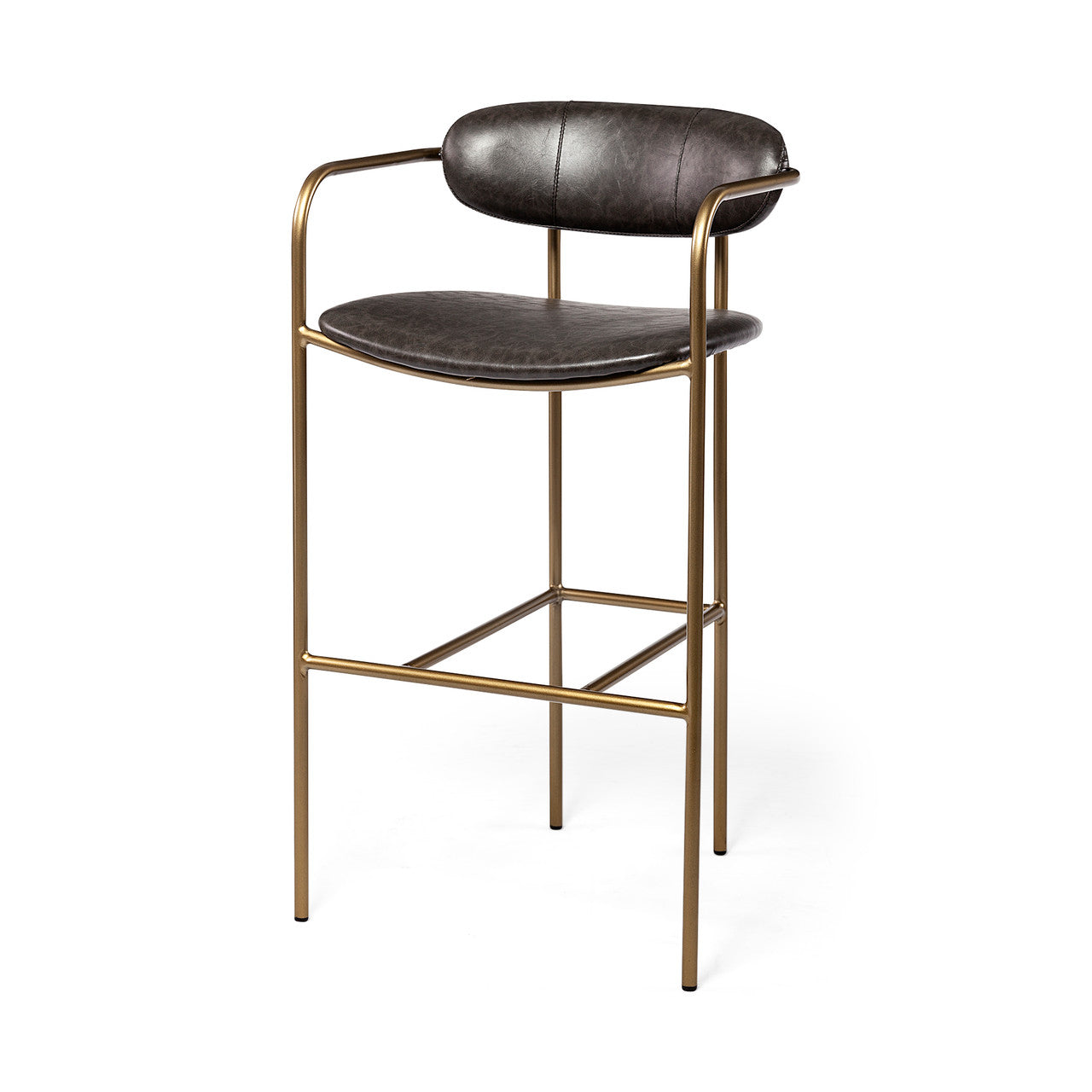 Parker Brown Faux Leather Seat Gold Metal Bar Stool