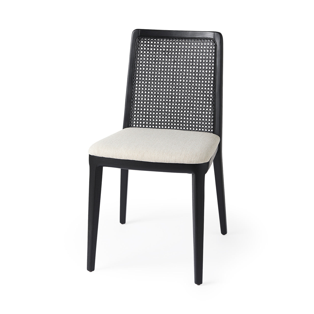 Clara Black Wood W/ Cream Fabric Seat and Cane Back Armless Dining Chair