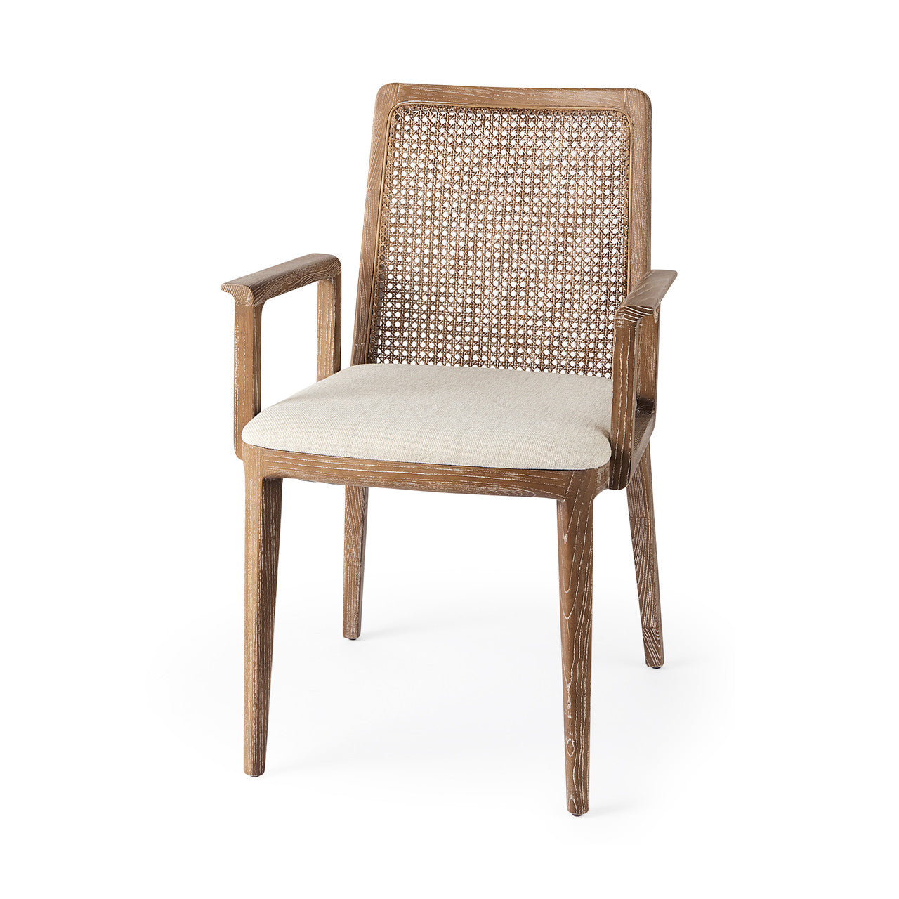 Clara Light Brown Wood W/ Cream Fabric Seat and Cane Back Dining Chair