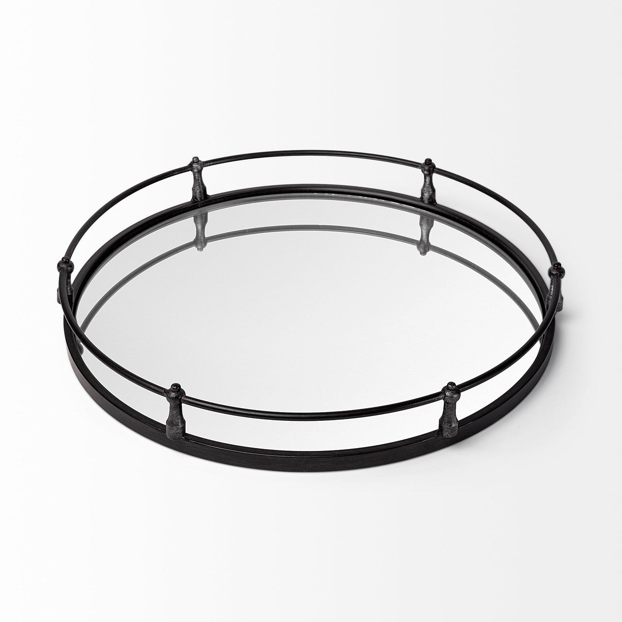 Kimbel 24L x 24W Black Metal Mirrored Base Round Tray