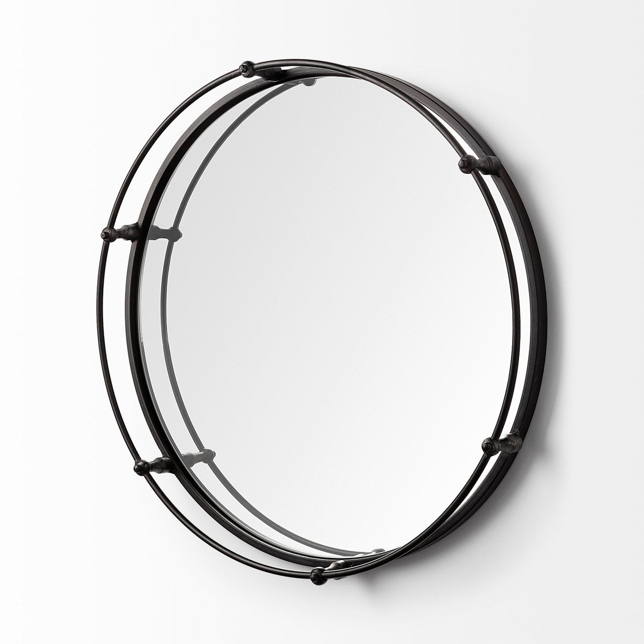 Kimbel 24L x 24W Black Metal Mirrored Base Round Tray