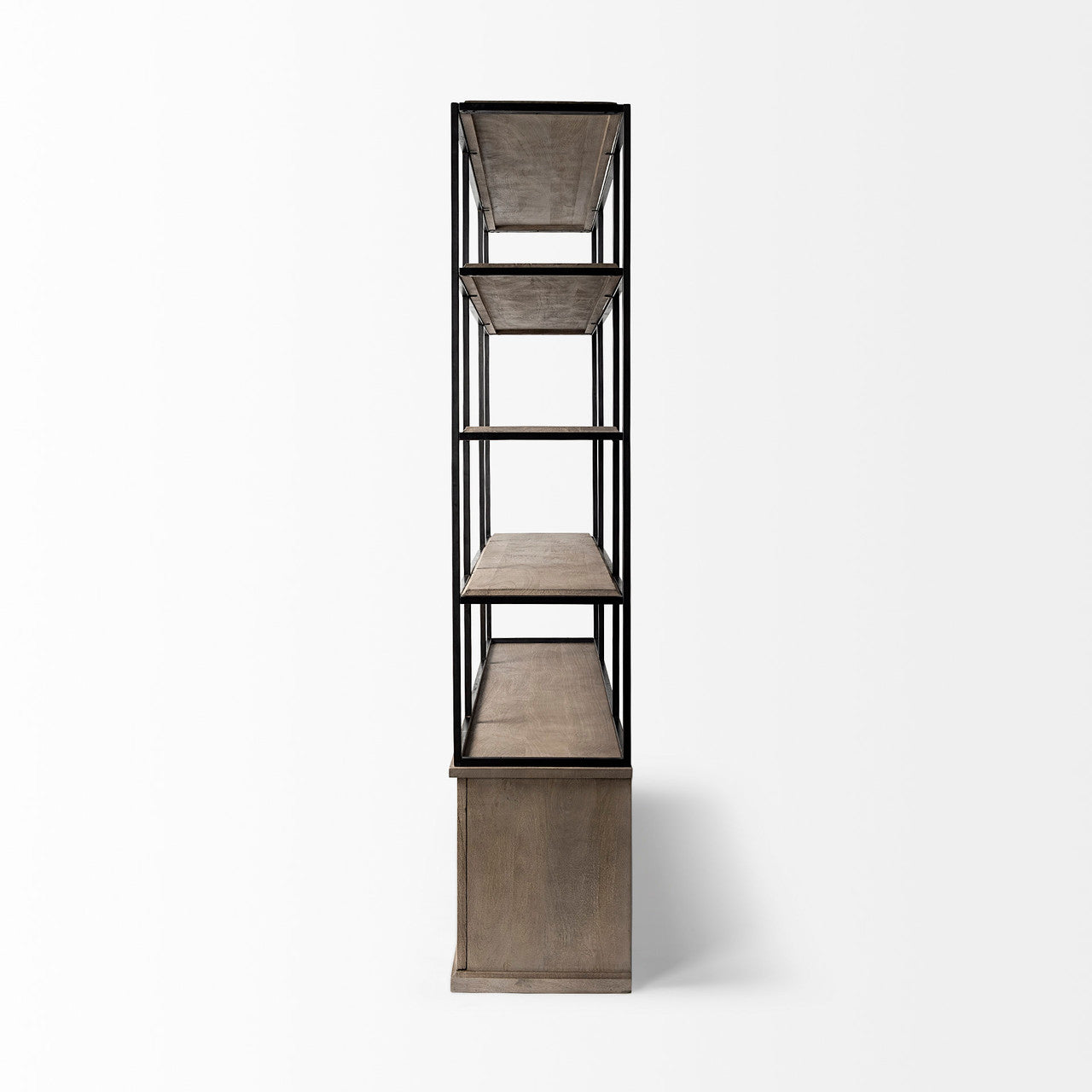 Braxton I Light Brown Wood and Iron Three Shelf Shelving Unit 81.5L x 18.5W x 90