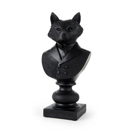 Murray Black Painted Resin Fox in a Suit Bust