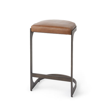 Tyson Brown Leather W/ Metal Frame Counter Stool