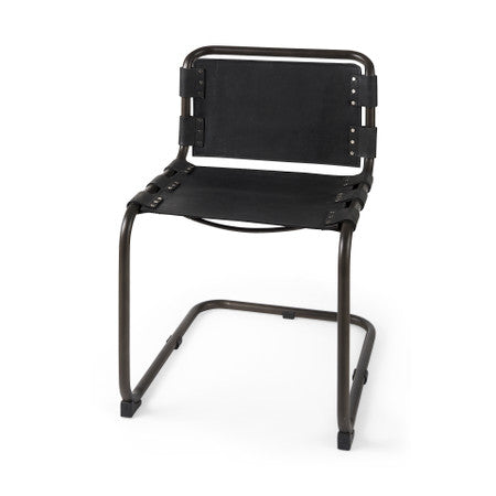 Berbick 33" Total Height Black Leather w/ Iron Frame Dining Chair