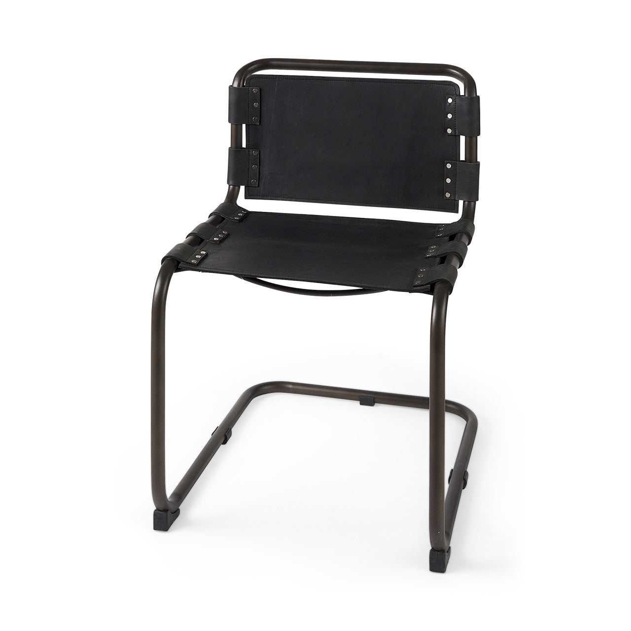 Berbick 33" Total Height Black Leather w/ Iron Frame Dining Chair