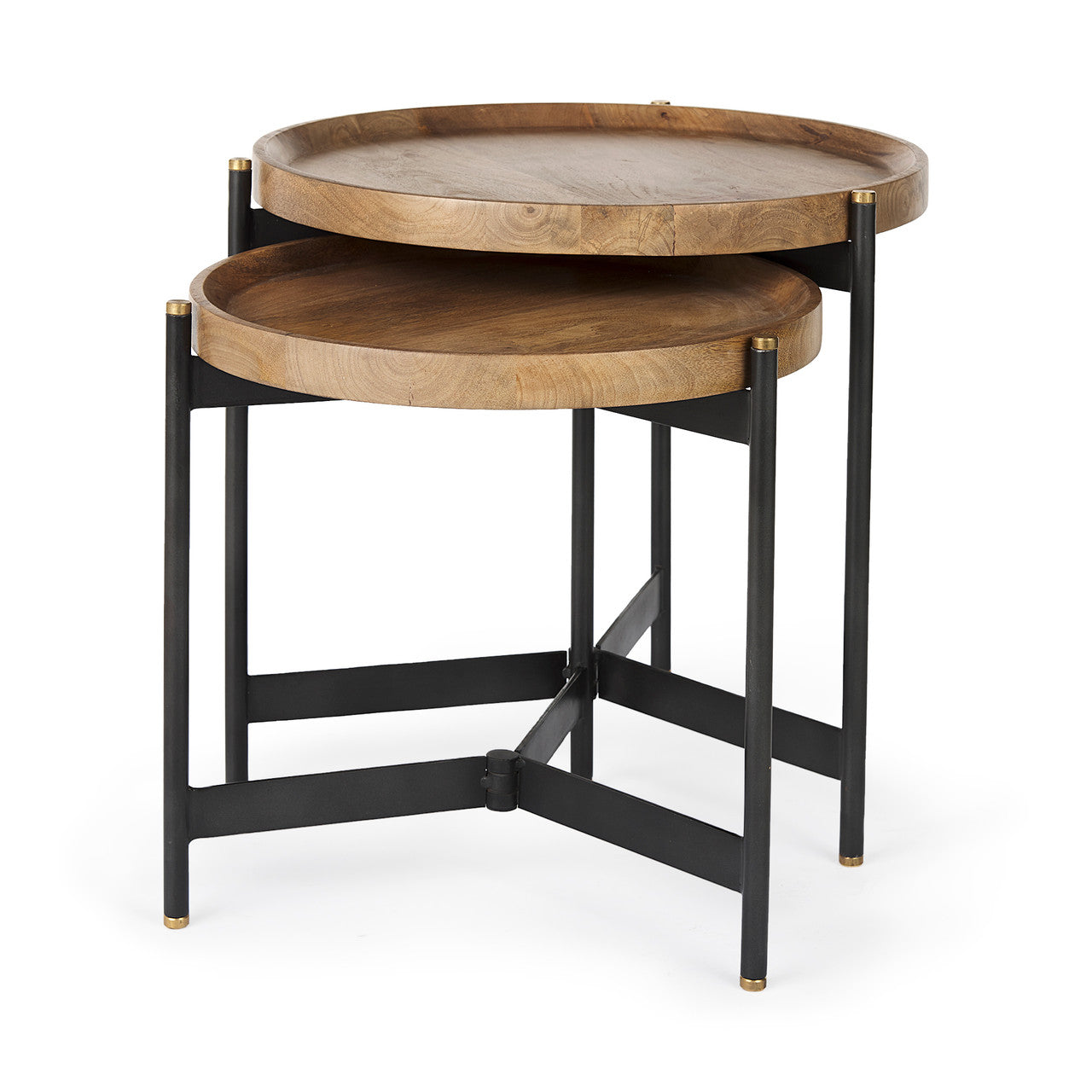 Marquisa (Set of 2) 22.5L x 22.5W x 20.8H Light Brown Wood W/ Black Metal Base Nesting Side Tables