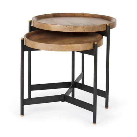 Marquisa (Set of 2) Light Brown Wood W/ Black Metal Base Nesting Side Tables