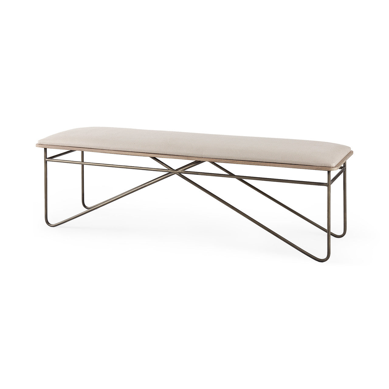 Camille 55.5L x 16.0W x 17.0H Cream Fabric Seat W/ Metal Frame Bench