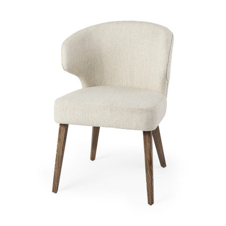 Niles Cream Fabric Seat W/ Medium Brown Wooden Legs Wingback  Dining Chair