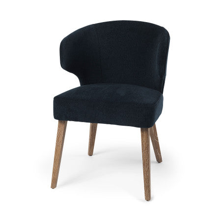 Niles Navy Fabric Seat W/ Medium Brown Wooden Legs Wingback Dining Chair