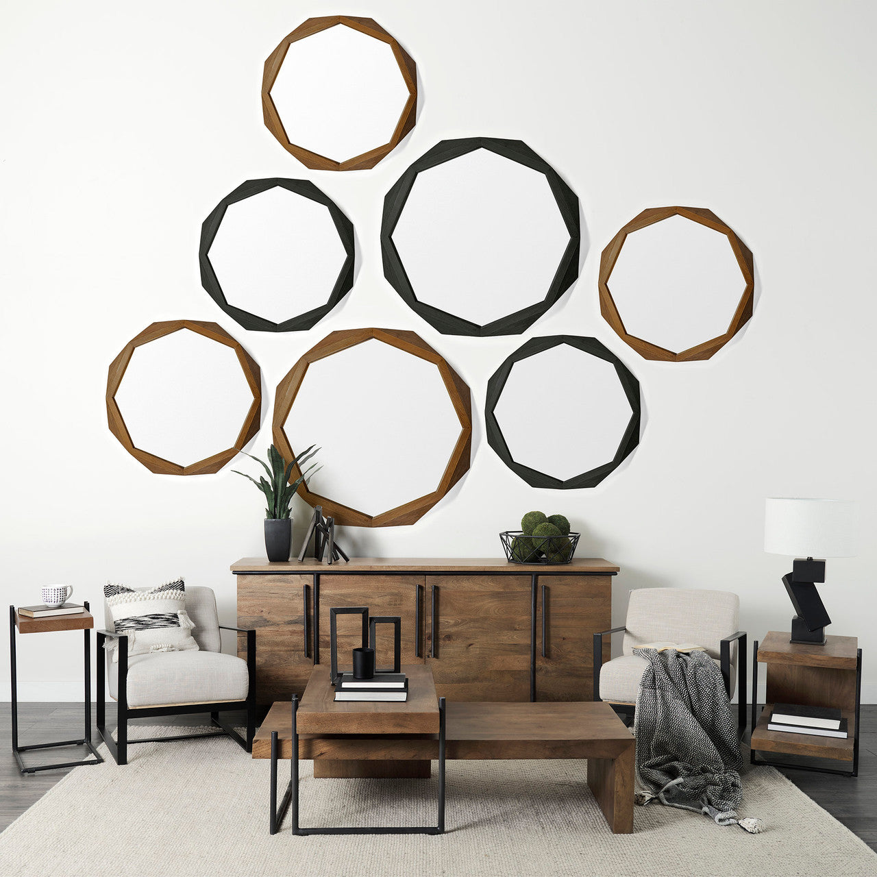 Maddox 16L x 13.5W x 27H Medium Brown Wood w/ Black Metal C-shaped End/Side Table