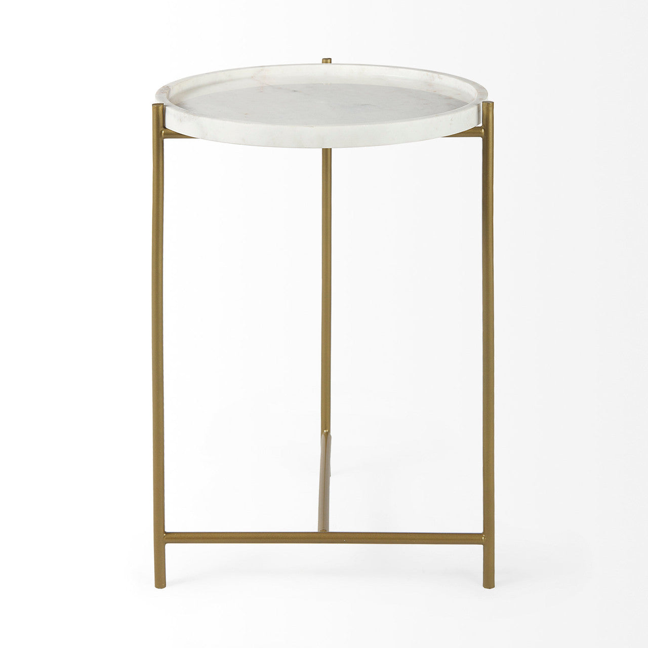 Stella 17L x 17W White Round Marble Top W/Gold Base Accent Table
