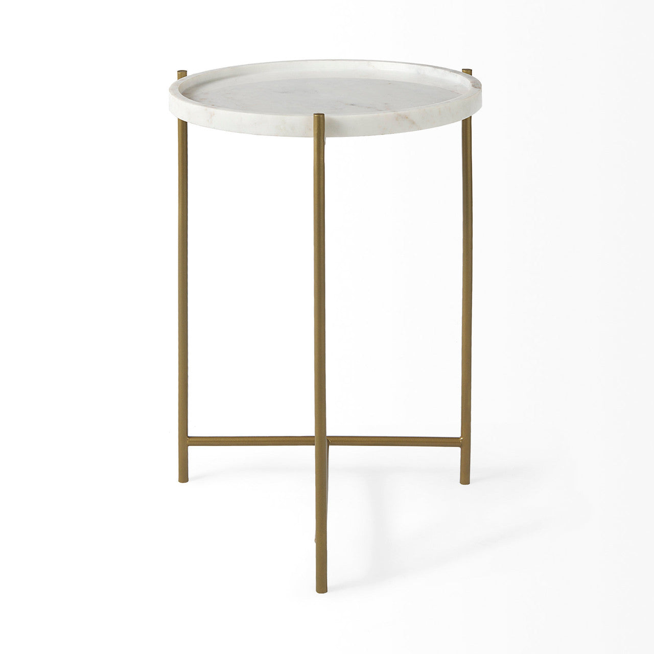 Stella 17L x 17W White Round Marble Top W/Gold Base Accent Table