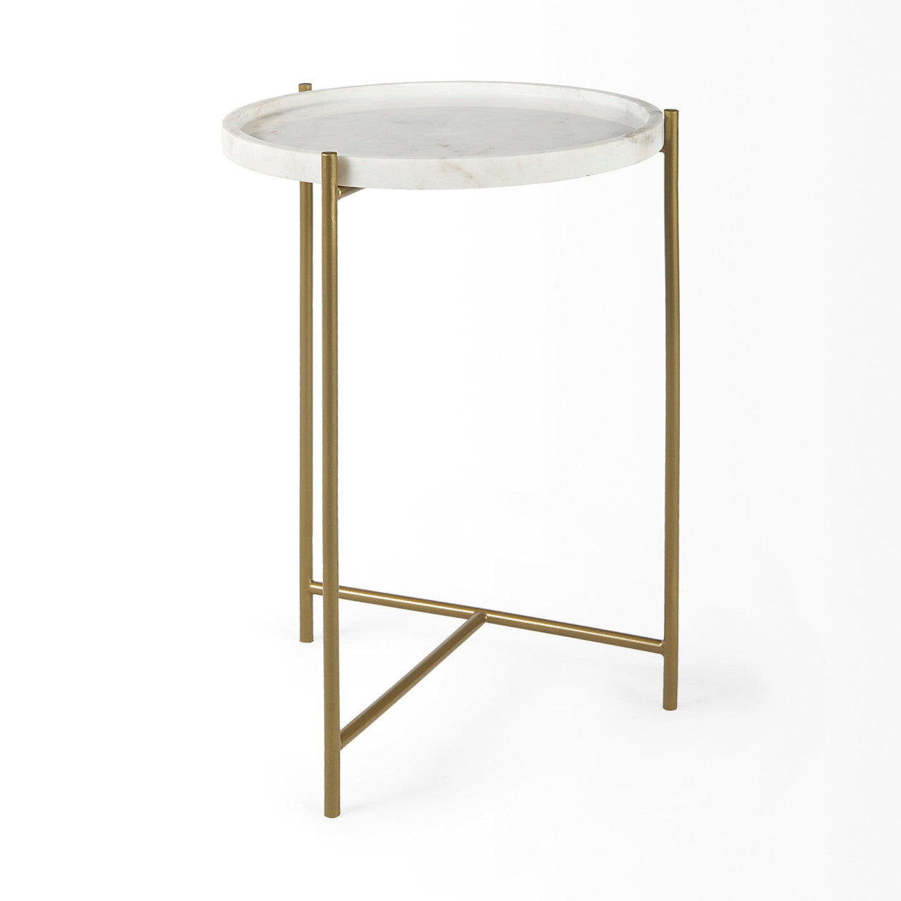 Stella 17L x 17W White Round Marble Top W/Gold Base Accent Table