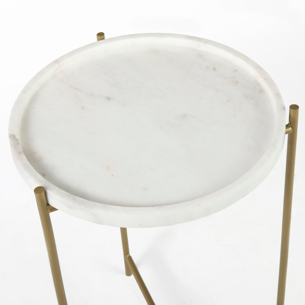 Stella 17L x 17W White Round Marble Top W/Gold Base Accent Table