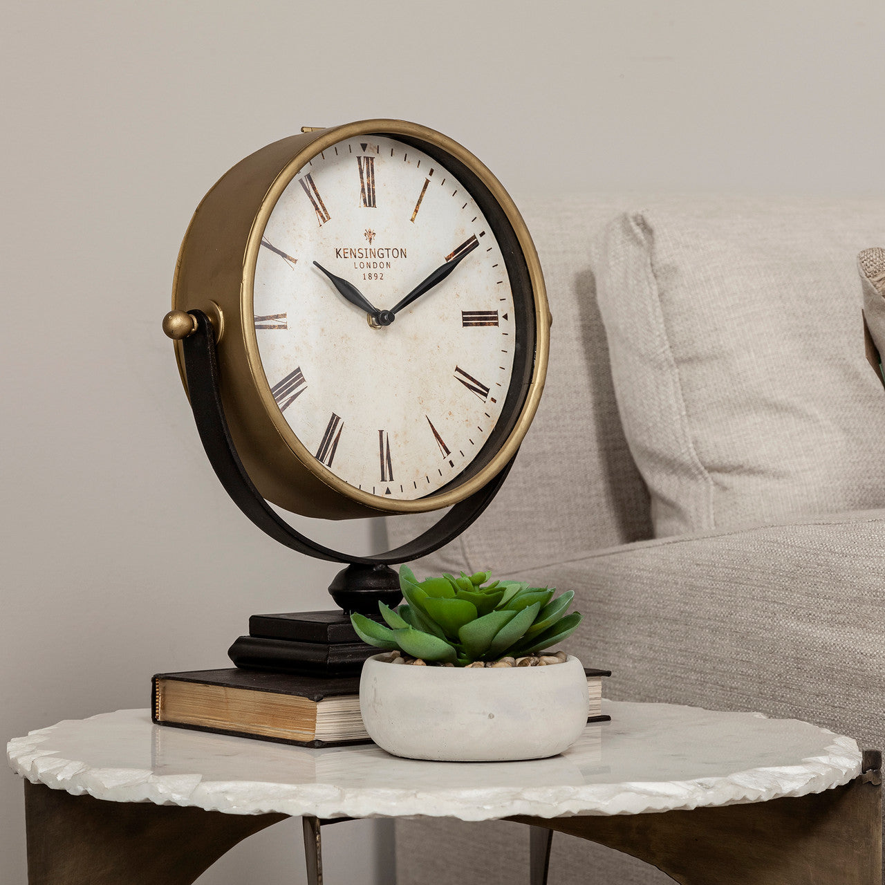 Houston Gold Metal Half Moon Base Table Clock