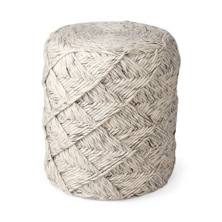Esfera Beige Chevron Woven Round Pouf