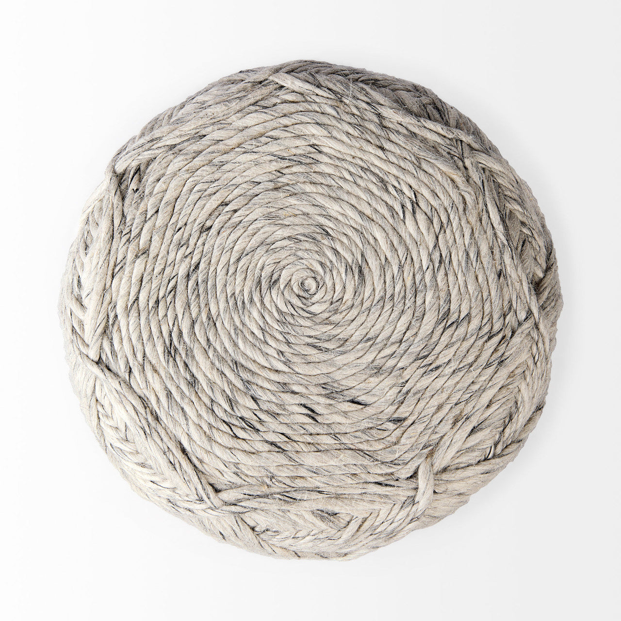 Esfera 17.7L x 15.7W x 15.7H Beige Chevron Woven Round Pouf