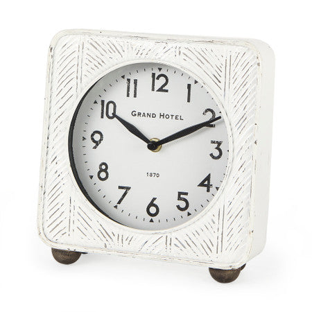 Karl Rustic White Iron Rounded Square Table Clock