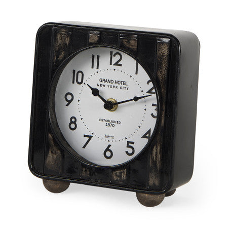 Karl Rustic Black Iron Rounded Square Table Clock