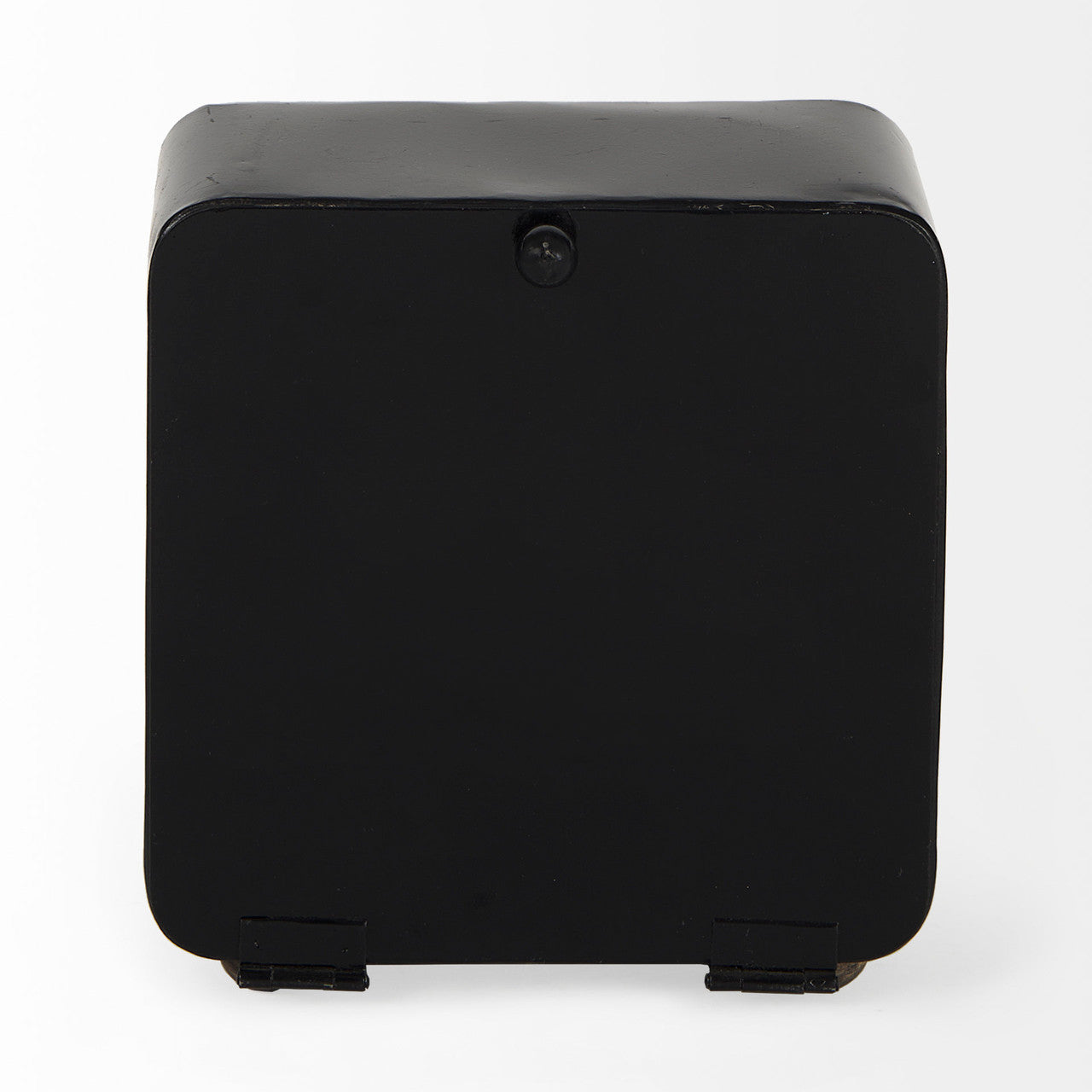 Karl 6.0L x 3.0W x 6.8H Rustic Black Iron Rounded Square Table Clock