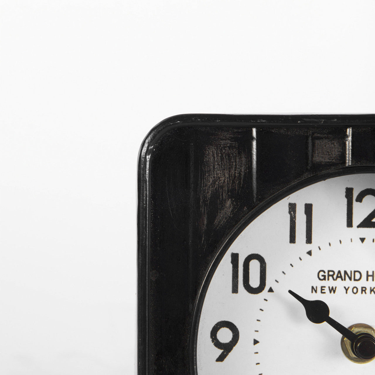 Karl 6.0L x 3.0W x 6.8H Rustic Black Iron Rounded Square Table Clock