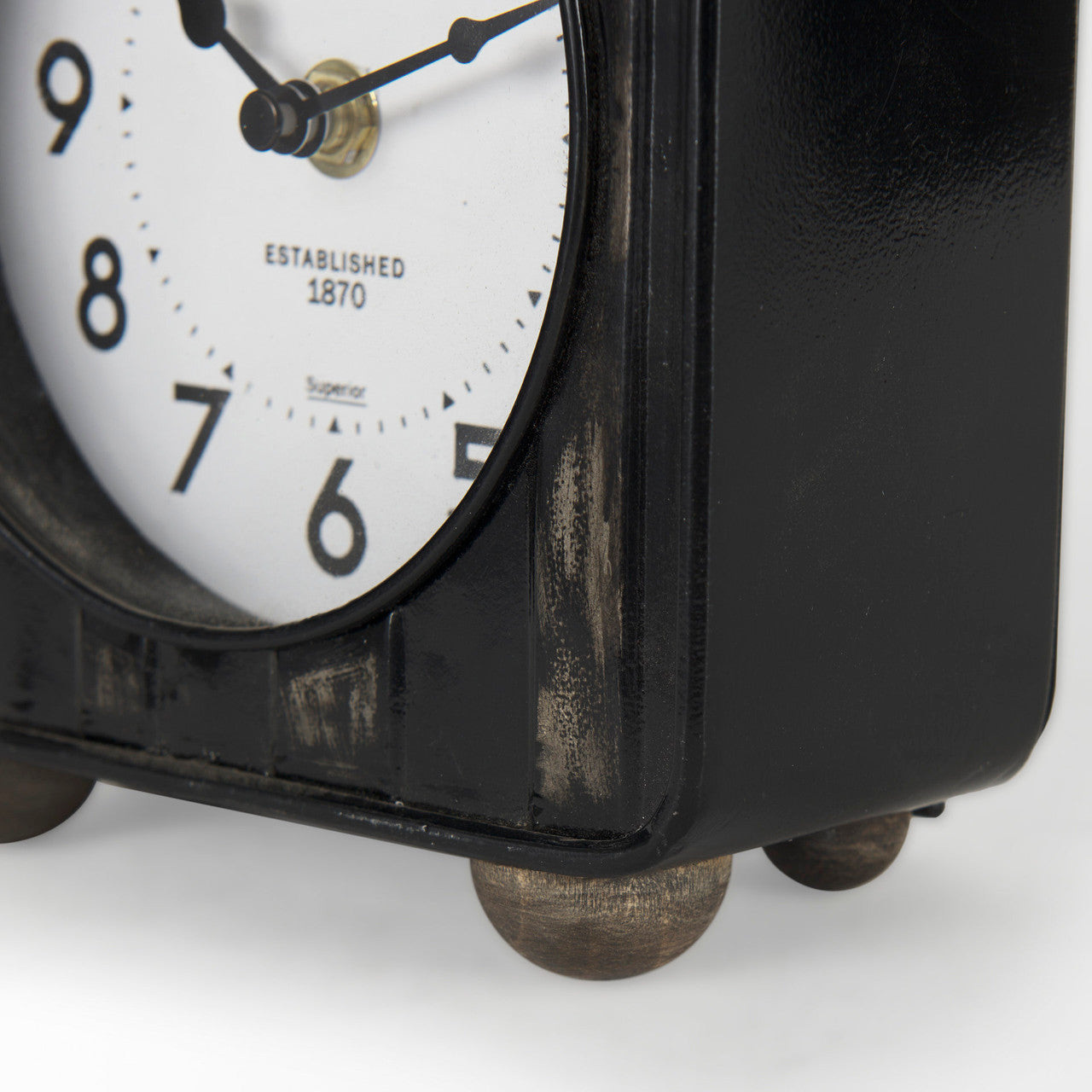 Karl 6.0L x 3.0W x 6.8H Rustic Black Iron Rounded Square Table Clock