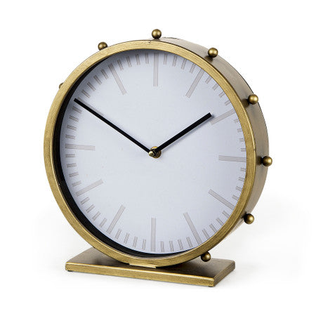 Marian Gold Metal W/Studs Round Table Clock