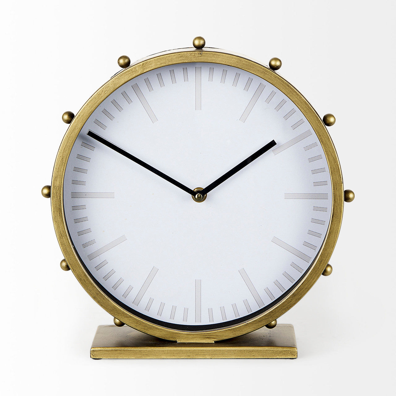Marian 11.0L x 3.1W x 11.0H Gold Metal W/Studs Round Table Clock