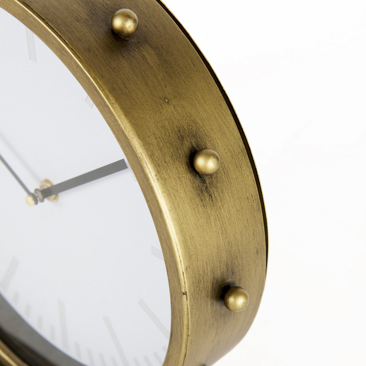 Marian 11.0L x 3.1W x 11.0H Gold Metal W/Studs Round Table Clock