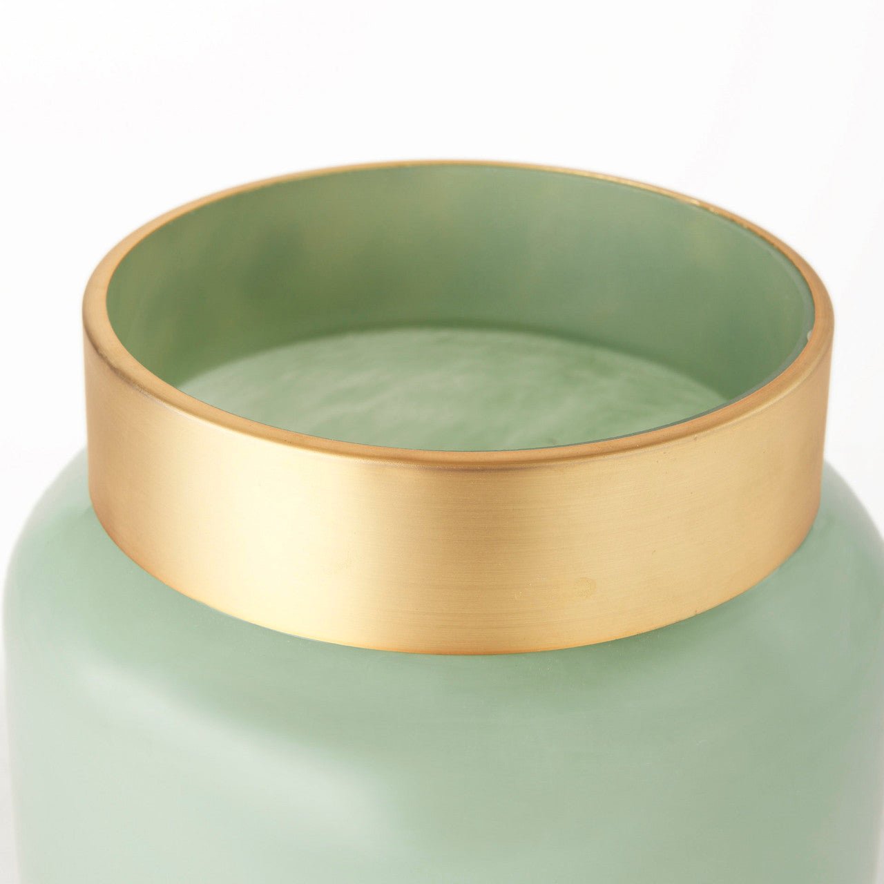 Minty  9.9L x 9.9W x 9.6H Green Glass Vase W/Matte Gold Metal Neck Cuff