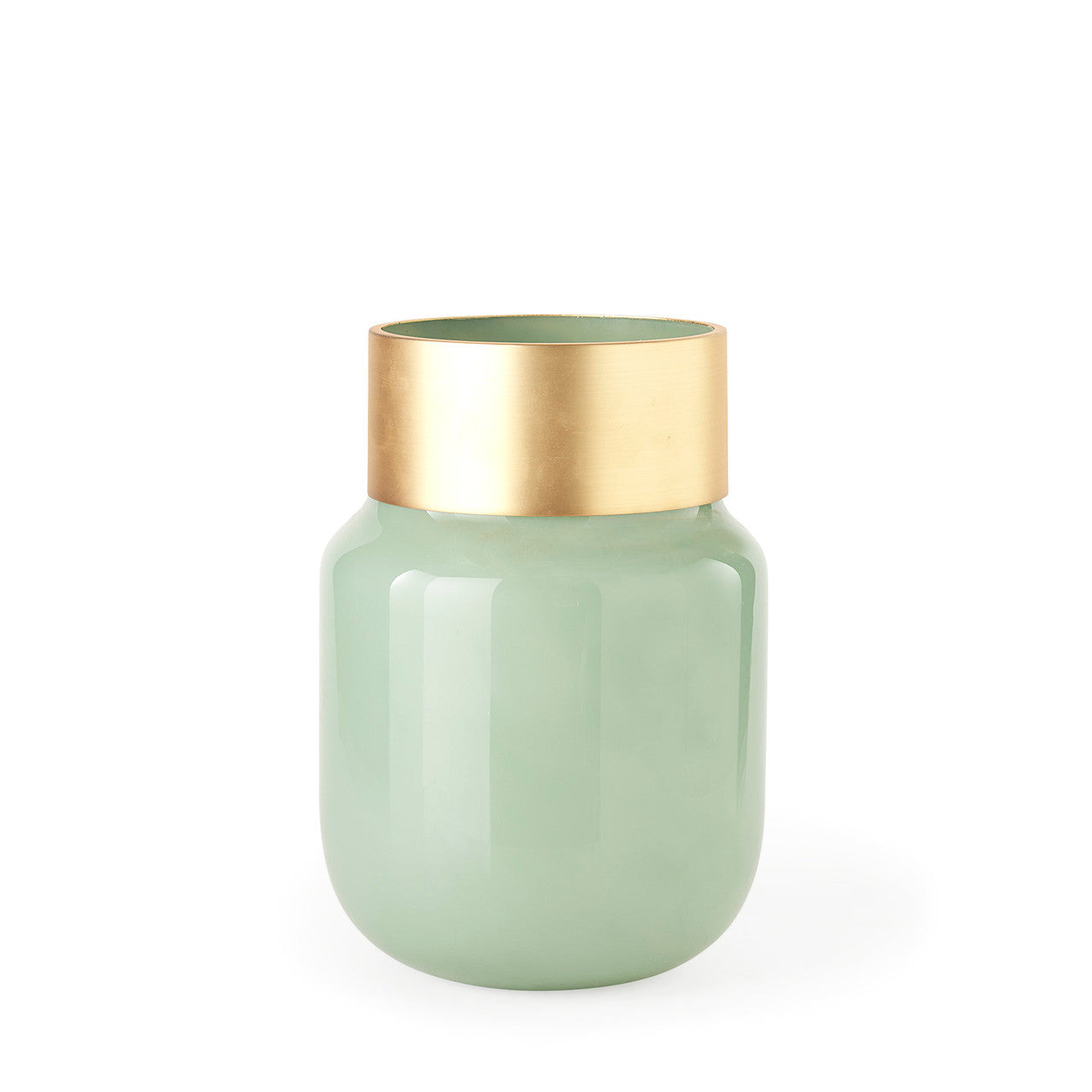 Minty Medium 8.7L x 8.7W x 12.4H Green Glass Vase W/Matte Gold Metal Neck Cuff