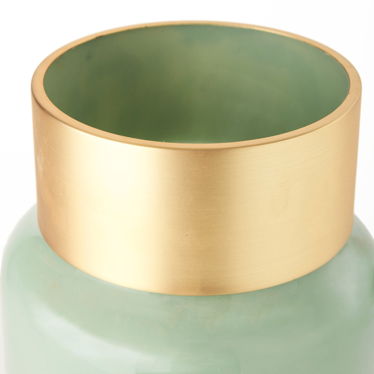 Minty Medium 8.7L x 8.7W x 12.4H Green Glass Vase W/Matte Gold Metal Neck Cuff