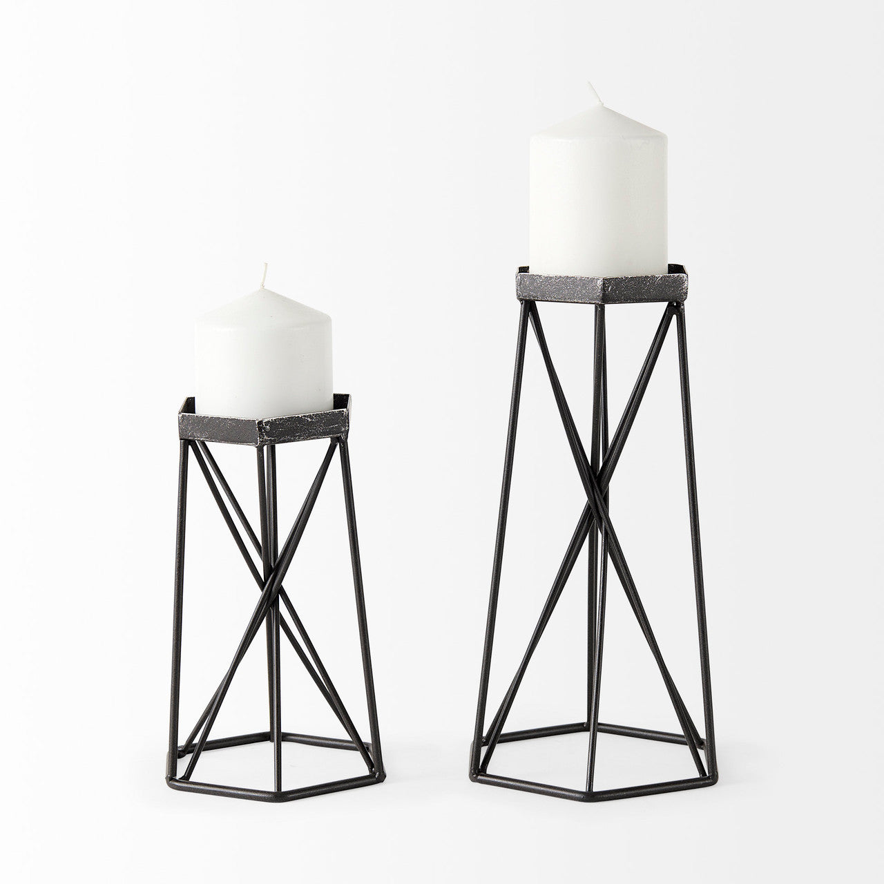 Sixx I Small Antiqued Metal Hexagonal Table Candle Holder