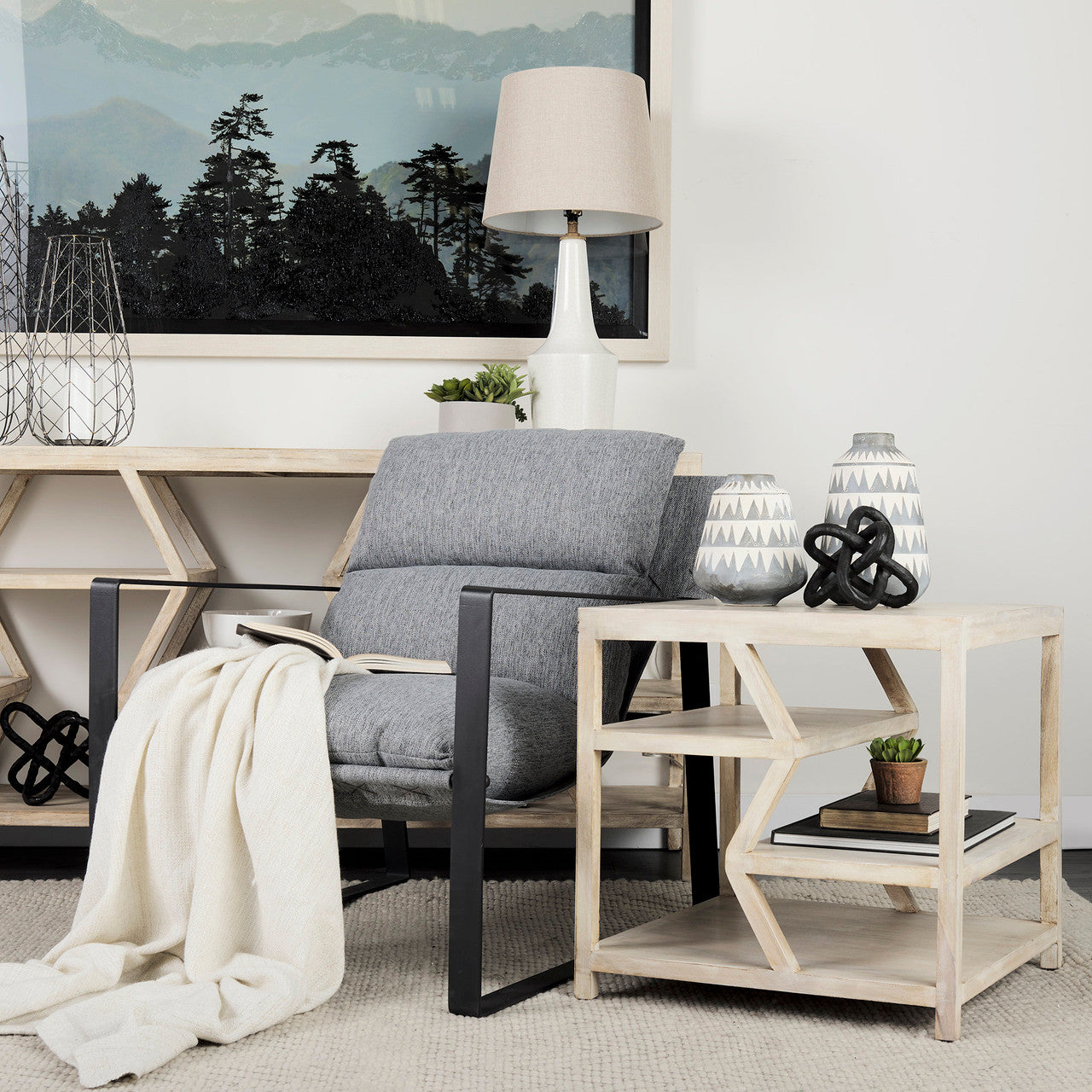 Guilia Castlerock Gray With Metal Frame Sling Accent Chair