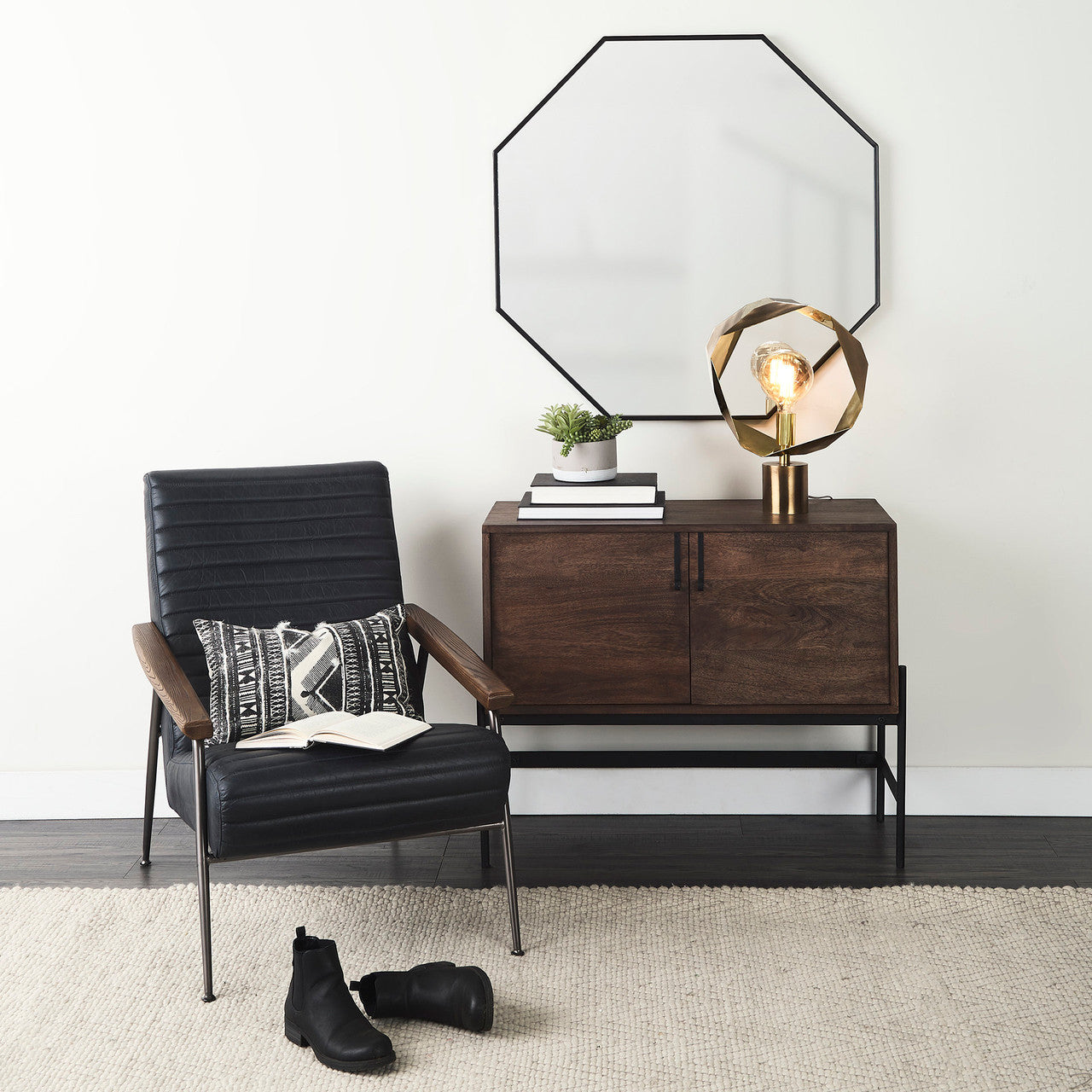 Shamir 15L x 15W Gold Geometric Metal Table Lamp