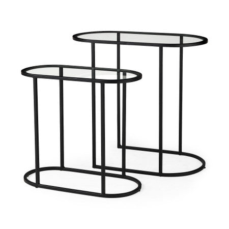 Celine Set of Two Black/Silver Metal and Glass Nesting Accent Tables