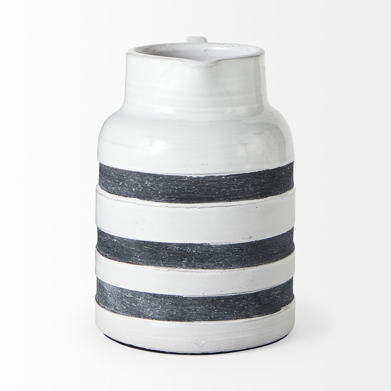 Harmon II  Large White w/ Charcoal Stripes Ceramic Jug