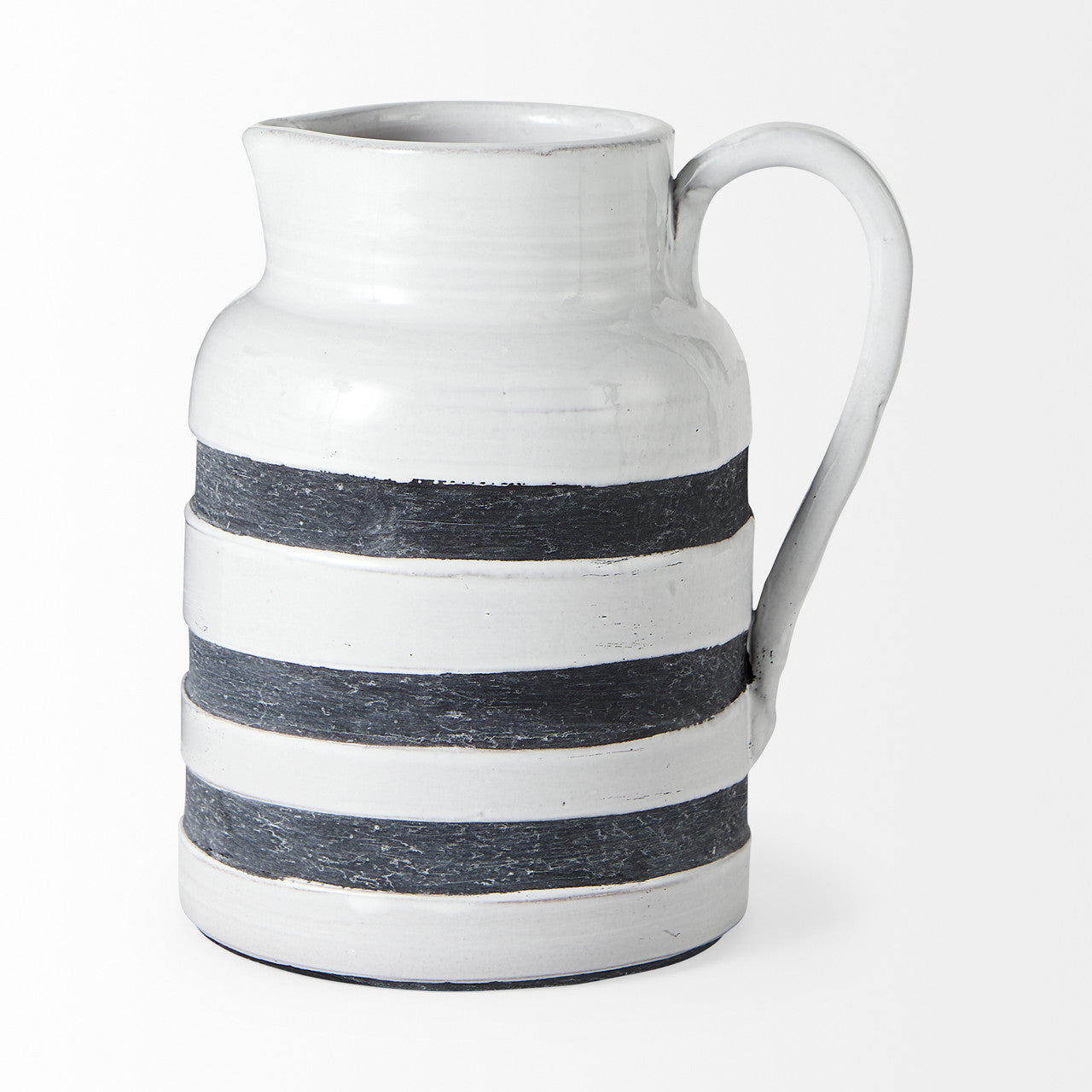 Harmon II  Large White w/ Charcoal Stripes Ceramic Jug