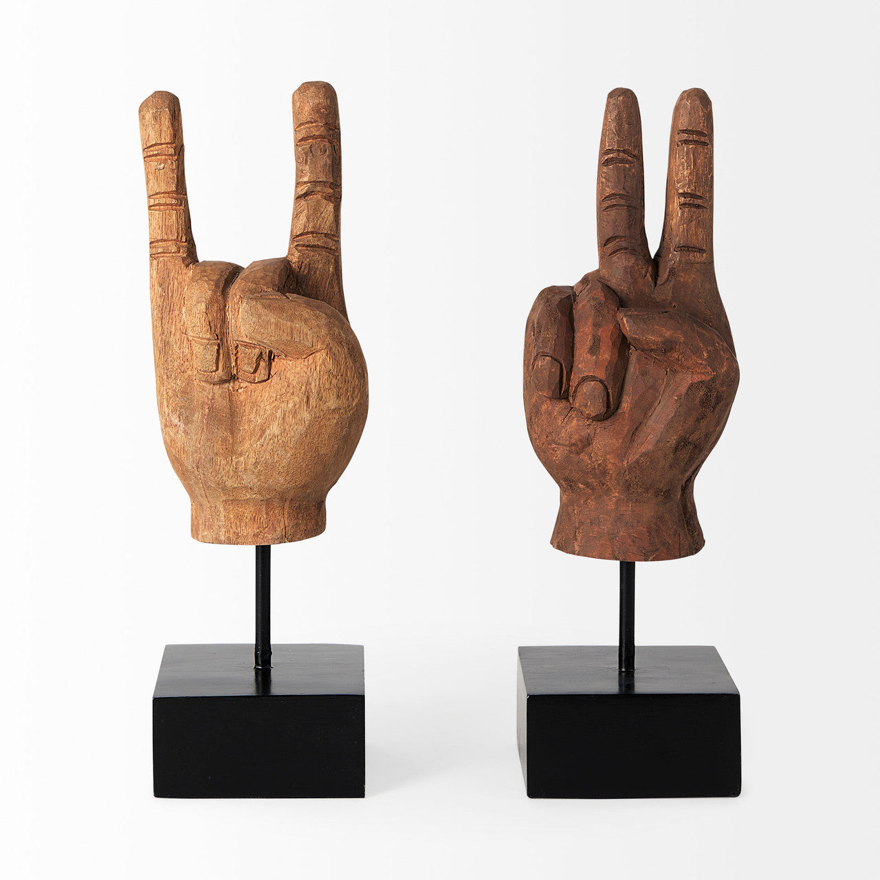 Saxum 4L x 4W Natural Wooden Carved Hang Loose Hand