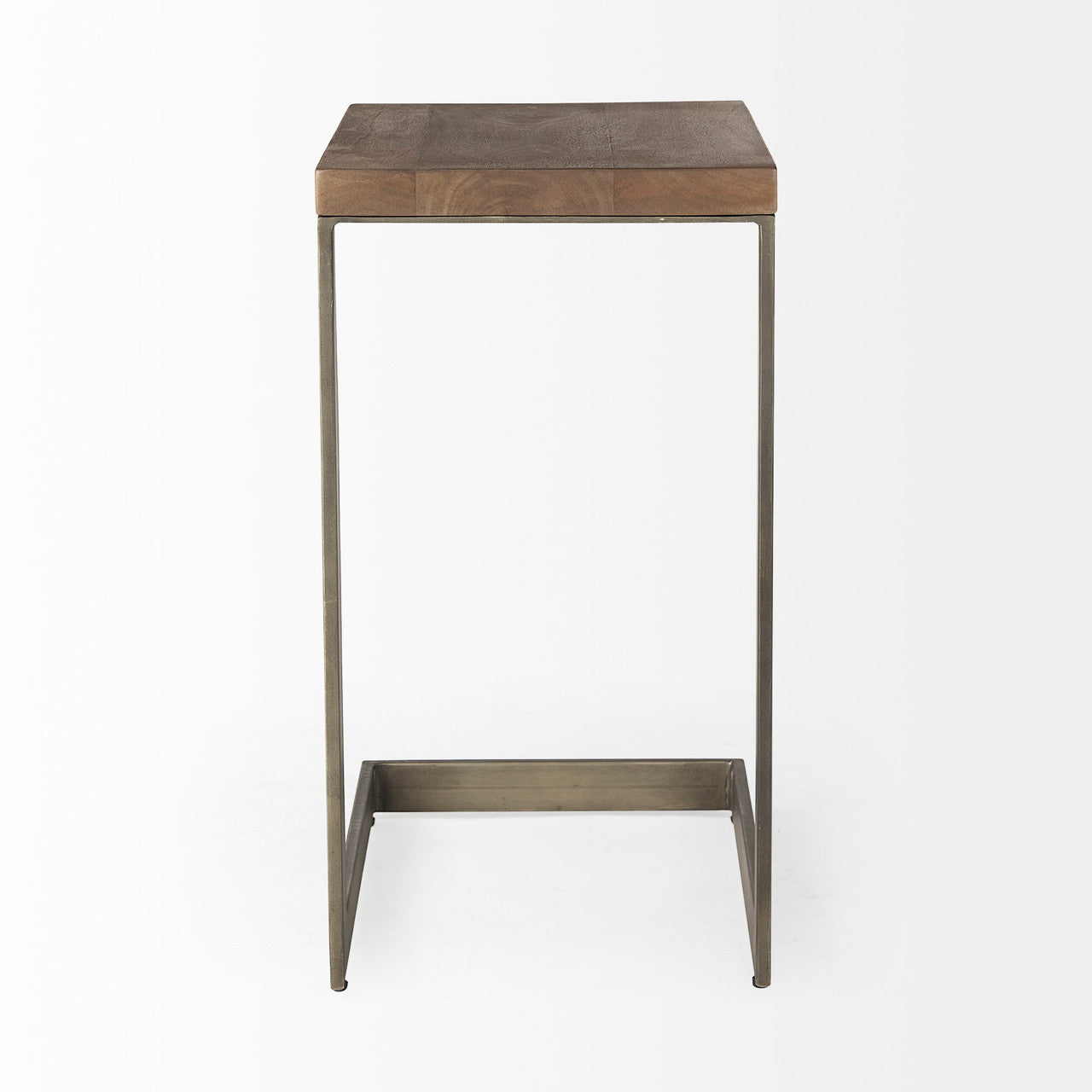 Faye 14L x 18W x 26H Medium Brown Wood W/ Antique Nickel Finished Metal Base C Side Table