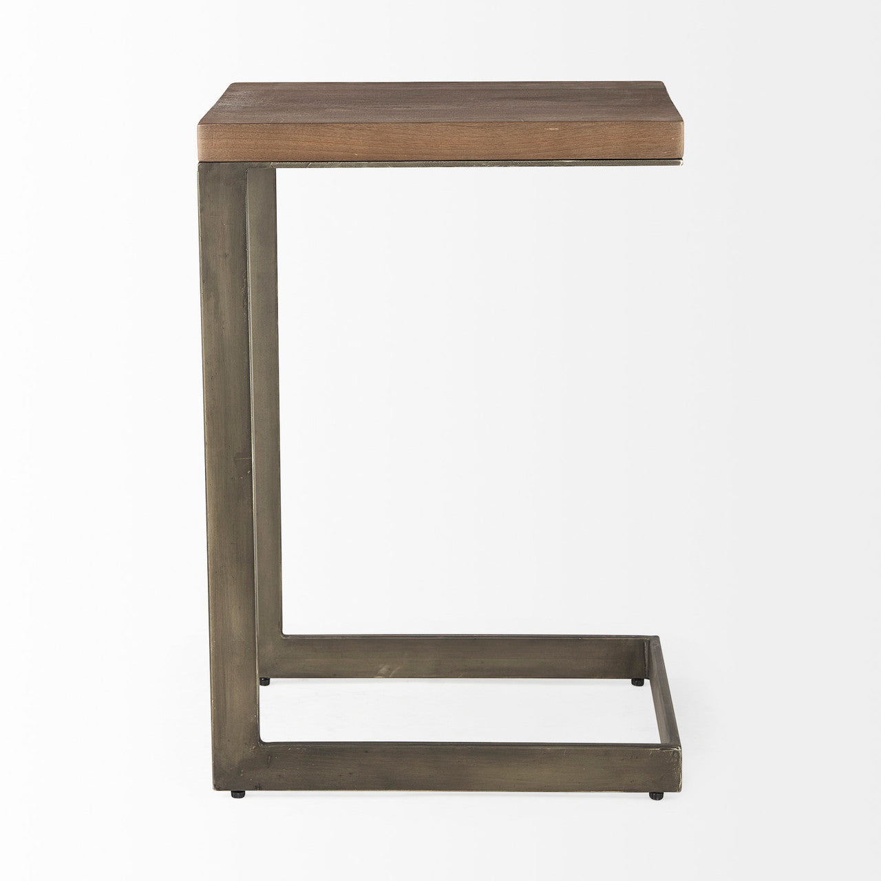 Faye 14L x 18W x 26H Medium Brown Wood W/ Antique Nickel Finished Metal Base C Side Table