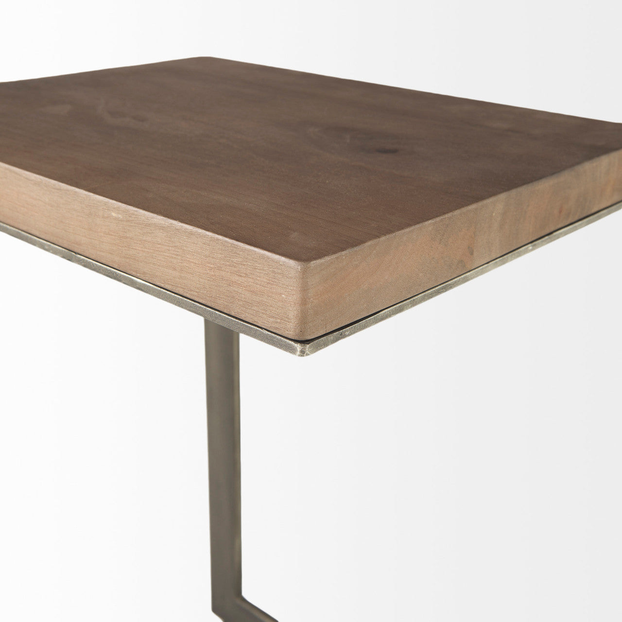 Faye 14L x 18W x 26H Medium Brown Wood W/ Antique Nickel Finished Metal Base C Side Table