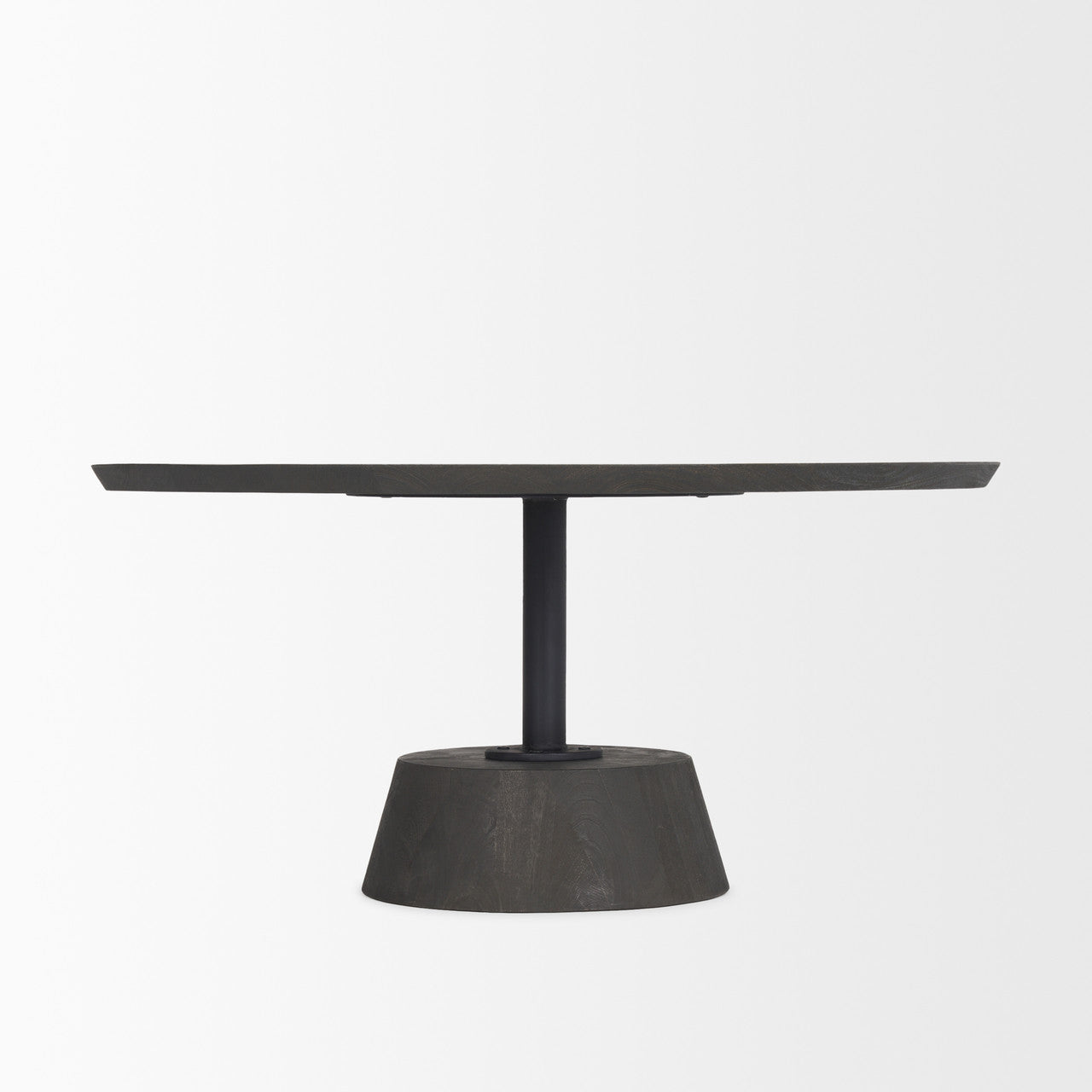 Maxwell 34L x 34W x 16H Dark Brown Wood W/ Black Metal Pedestal Base Round Coffee Table