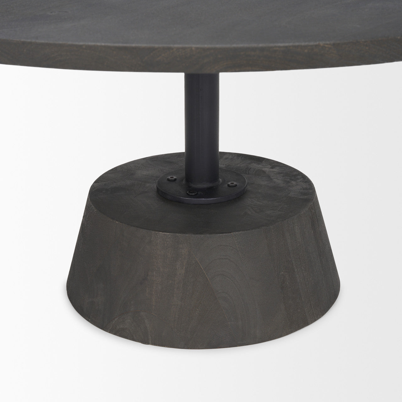 Maxwell 34L x 34W x 16H Dark Brown Wood W/ Black Metal Pedestal Base Round Coffee Table