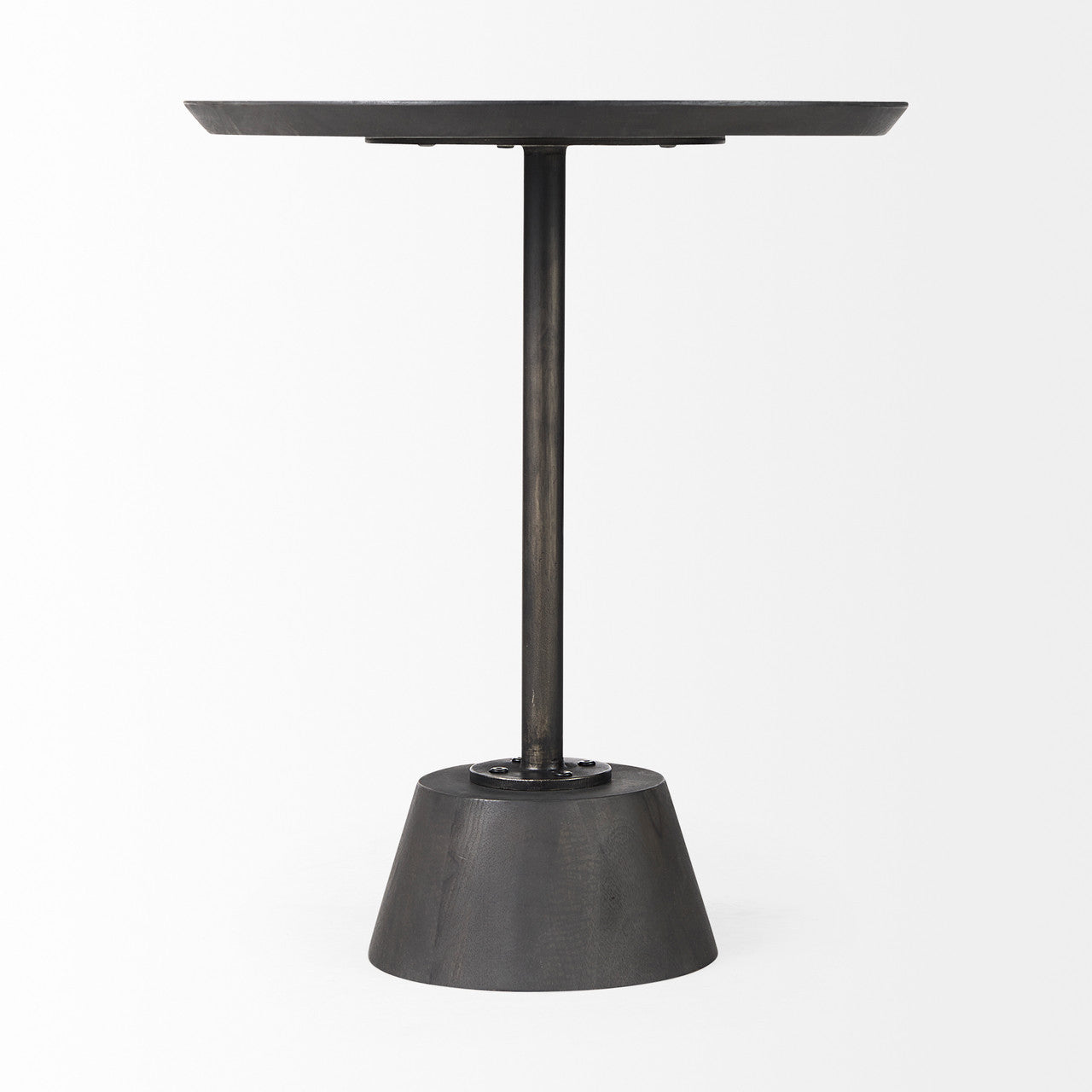 Maxwell 20" Round Dark Brown Wood w/ Black Metal Pedestal Side Table