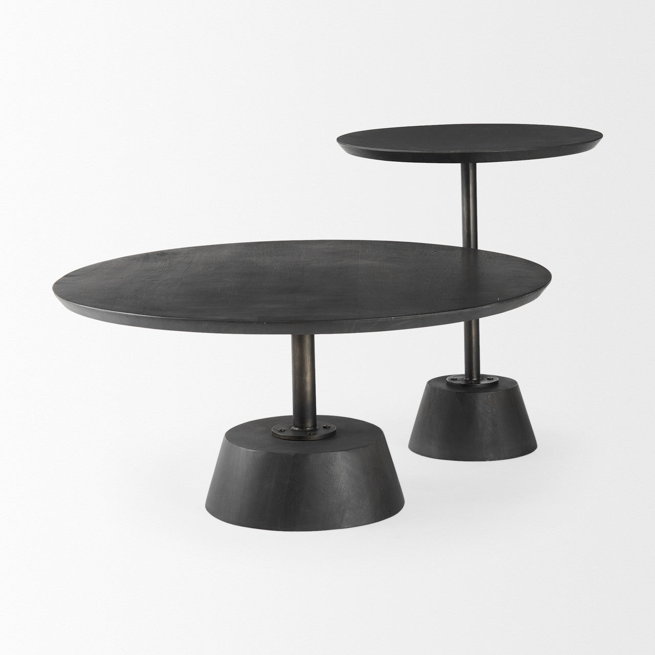 Maxwell 20" Round Dark Brown Wood w/ Black Metal Pedestal Side Table