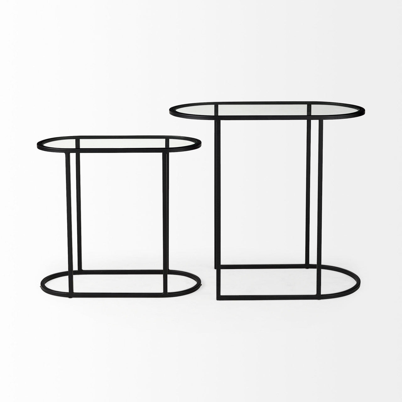 Celine 24.2 L x 12.6 W x 22.4 H Set of Two Black/Silver Metal and Glass Nesting Accent Tables