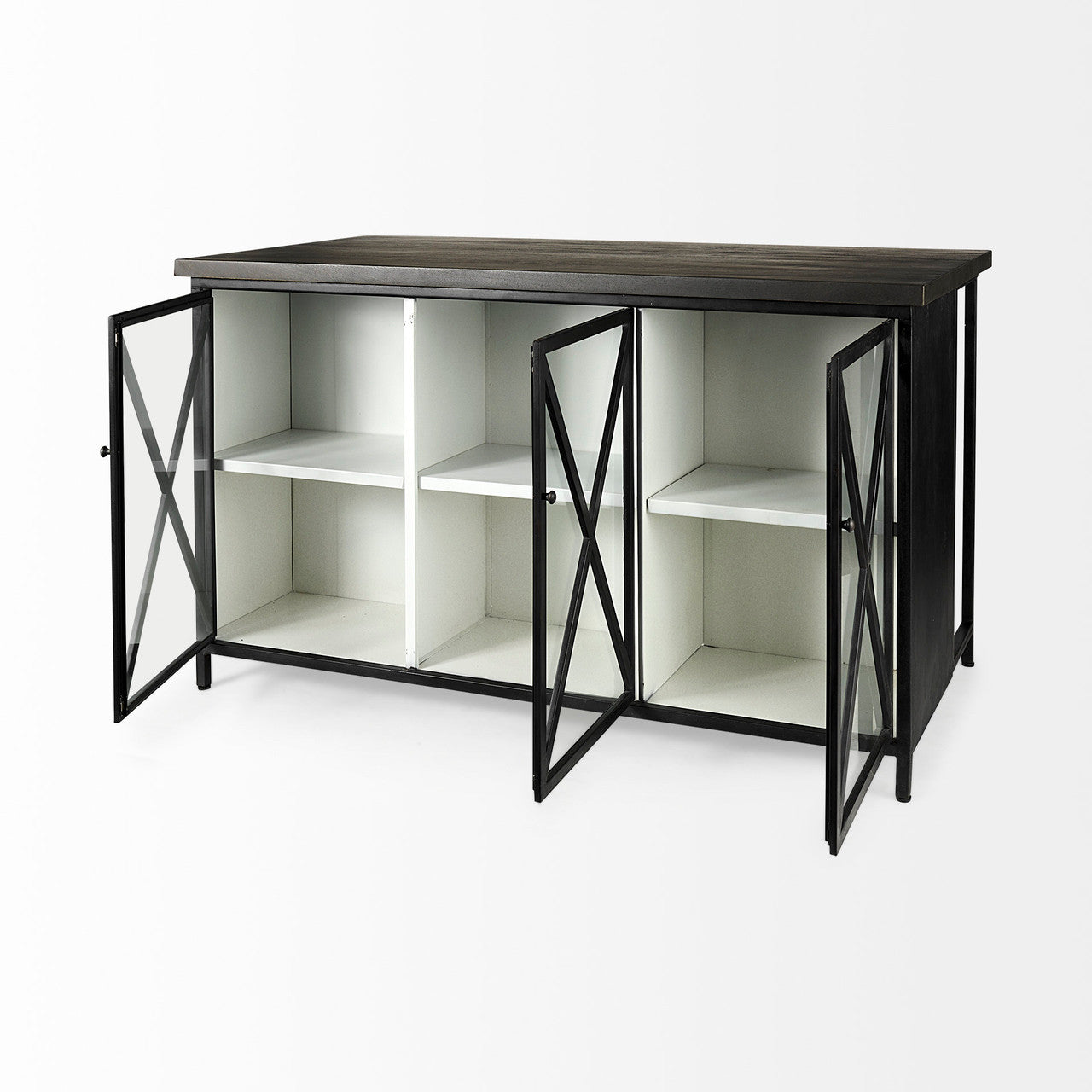 Dimitra 62.0L x 32.0W x 36.0H Dark Iron W/Glass Doors Kitchen Island